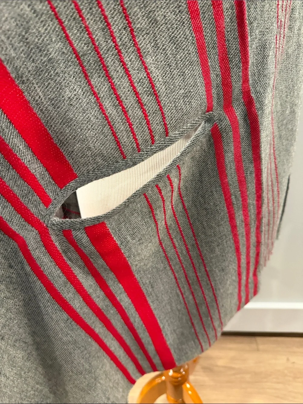 J. Crew Gray and Red Striped Knit Poncho
